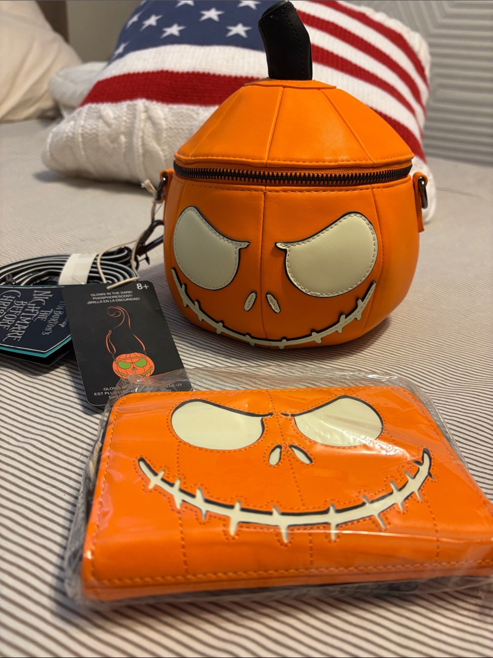 Loungefly The Nightmare Before Christmas Glowing Jack Skellington Bag and Wallet